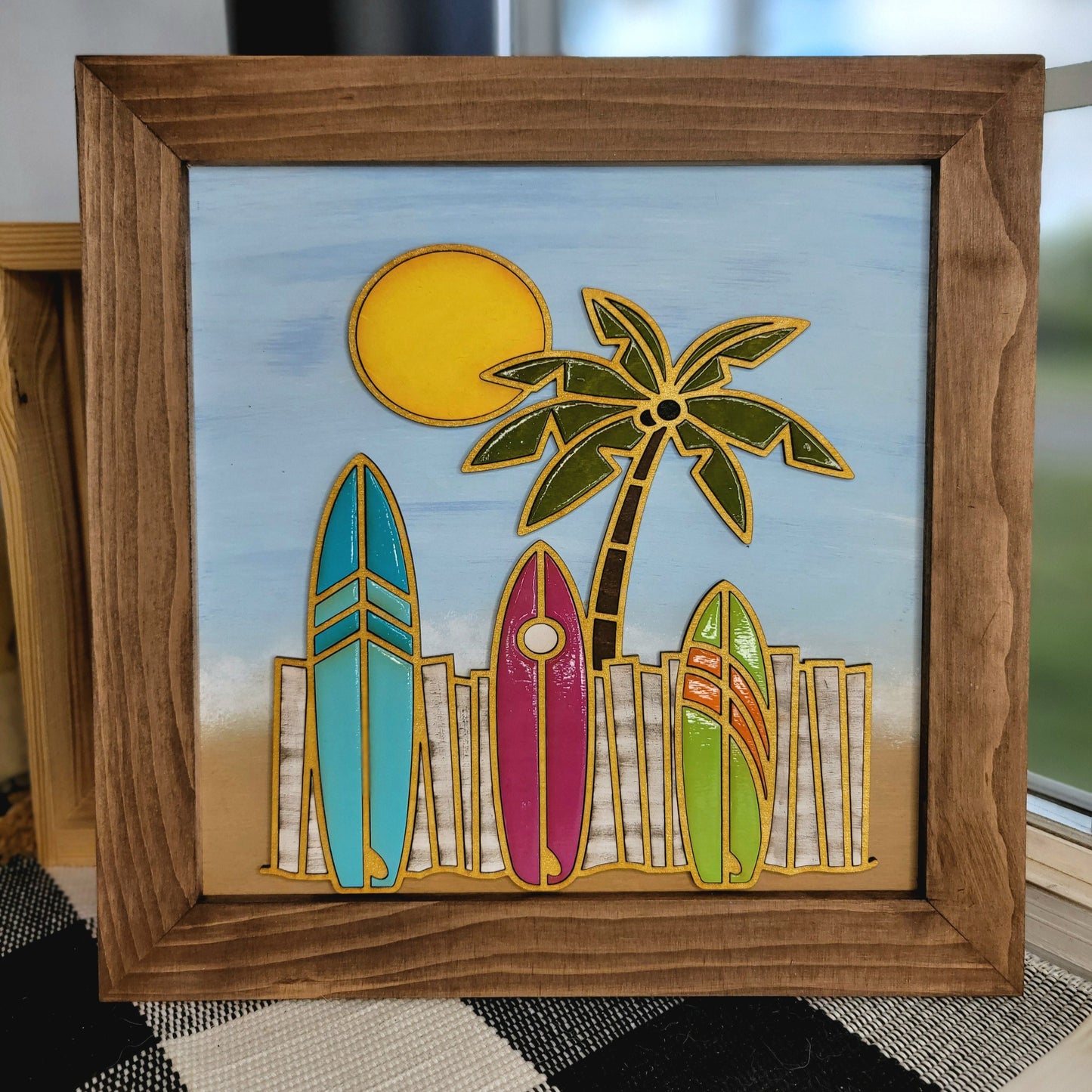 Surfboard and Palm Tree 12x12in square (no frame included)