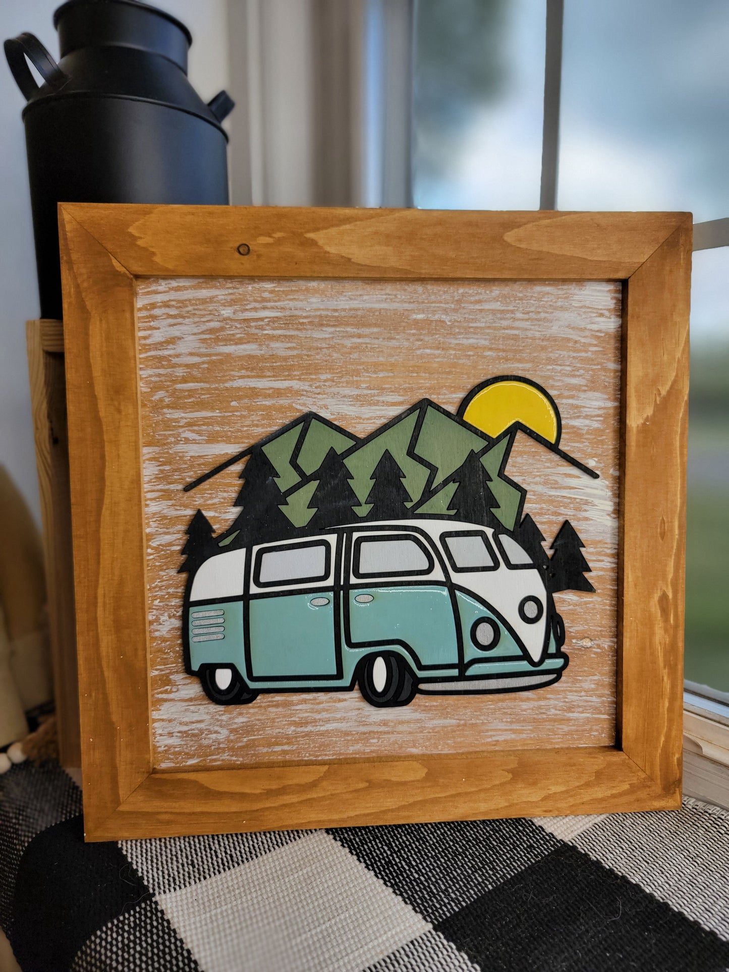 VW Bus Mountains 12x12in square (no frame included)