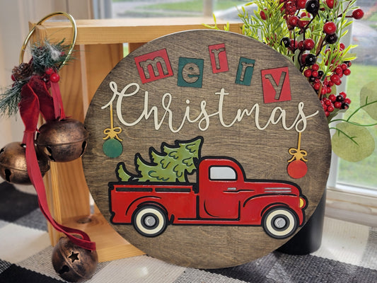 Merry Christmas Truck 12in round
