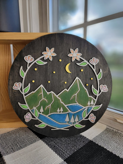 Mountains Floral 12in round